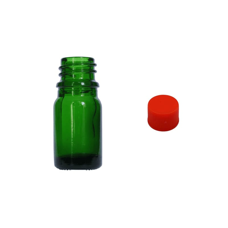 5ml Green Glass Dropper Bottle with Red PP Wadded Cap DIN 18mm