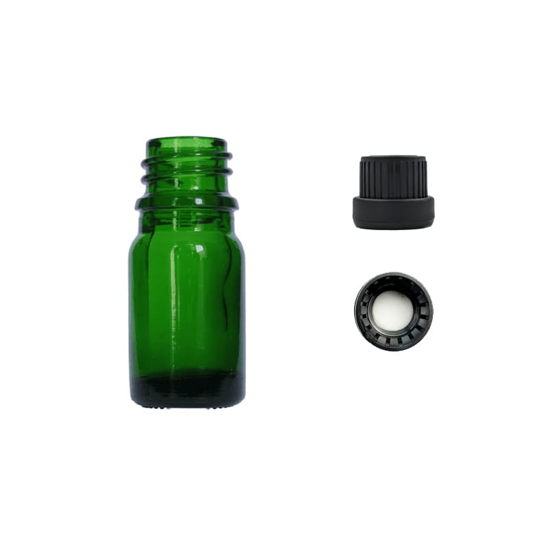 5ml Green Glass Dropper Bottle with Tamper Evident Ribbed Black Cap and EPE Liner (Type III)