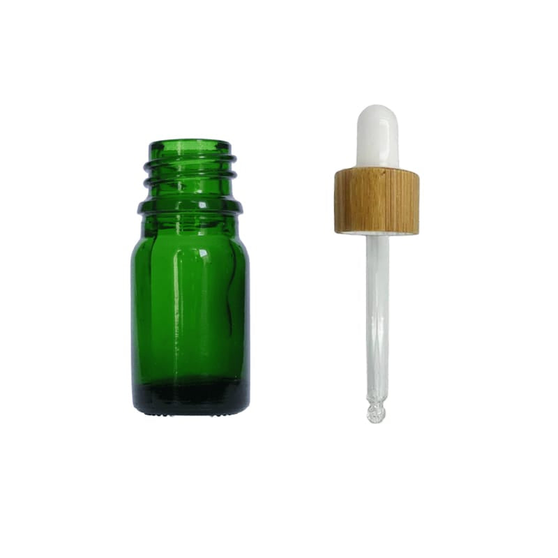 5ml Green Glass Dropper Bottle with White Bamboo Dropper