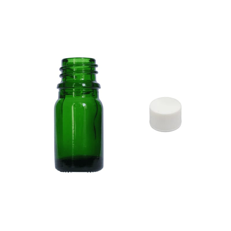 5ml Green Glass Dropper Bottle with White PP Wadded Cap DIN 18mm