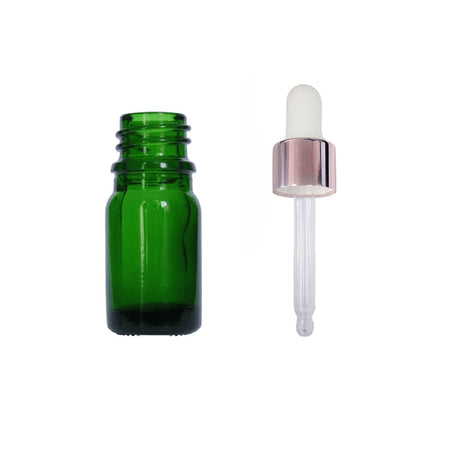 5ml Green Glass Dropper Bottle with White & Rose Gold Dropper