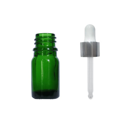 5ml Green Glass Dropper Bottle with White & Silver Dropper