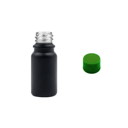 5ml Matte Black Glass Dropper Bottle with Green PP Wadded Cap DIN 18mm