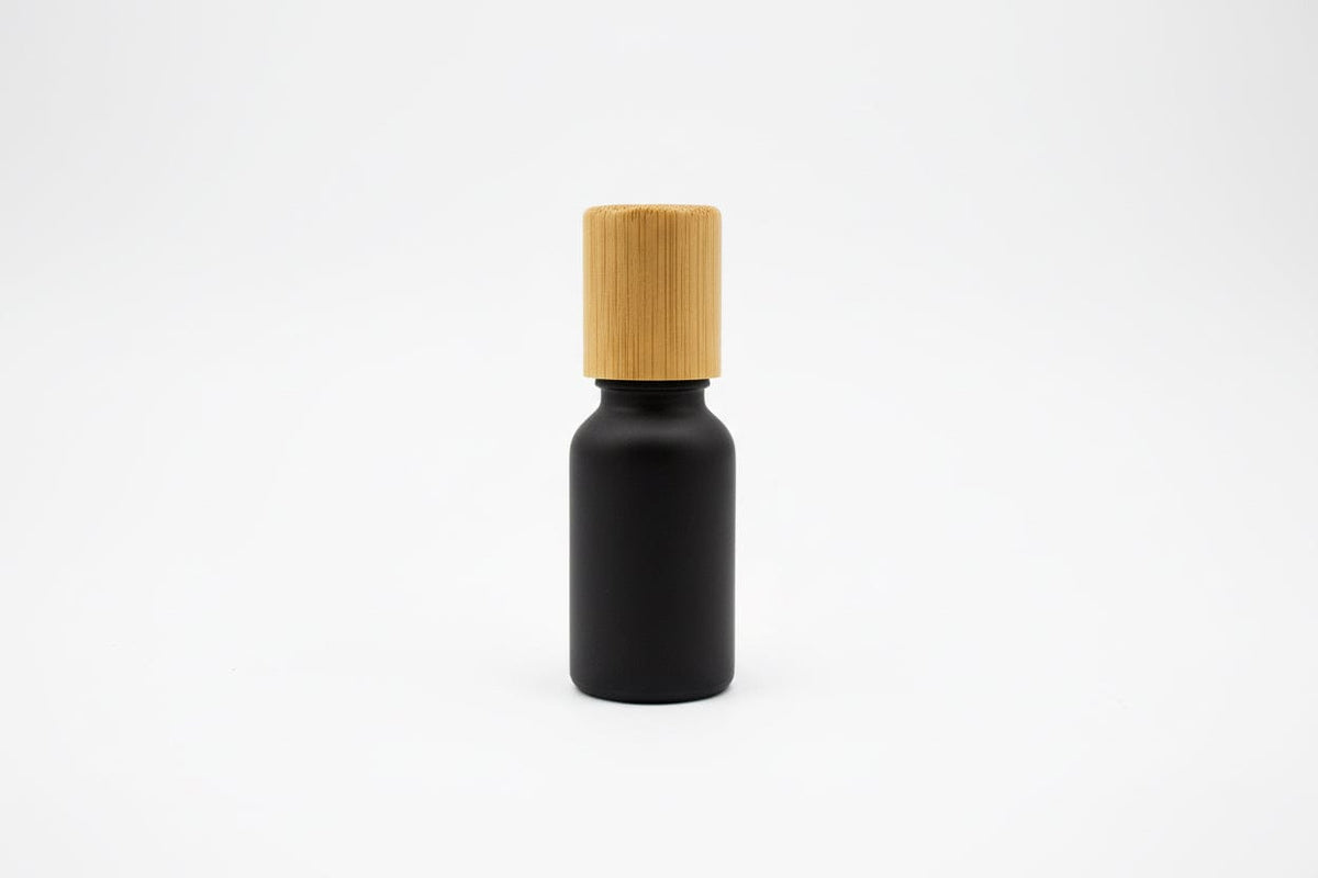 5ml Matte Black Glass Dropper Bottle with Stainless Steel Roller Ball Insert with Bamboo Cap