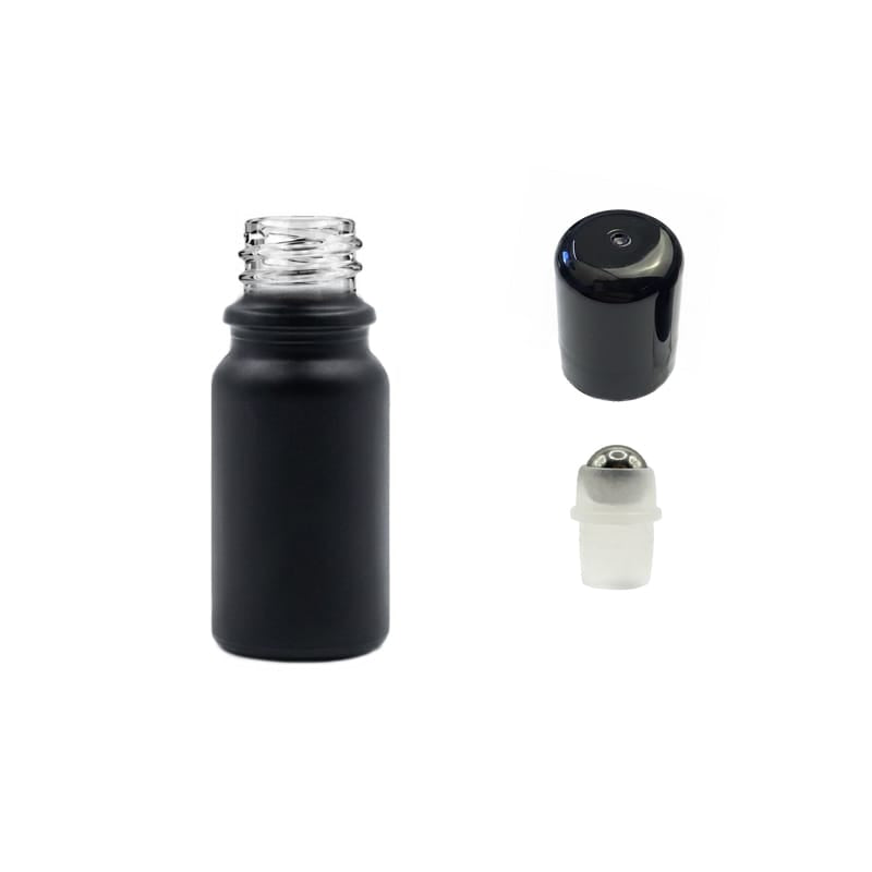 5ml Matte Black Glass Dropper Bottle with Stainless Steel Roller Ball with Plastic Black Cap