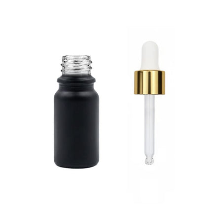 5ml Matte Black Glass Dropper Bottle with White & Gold Dropper