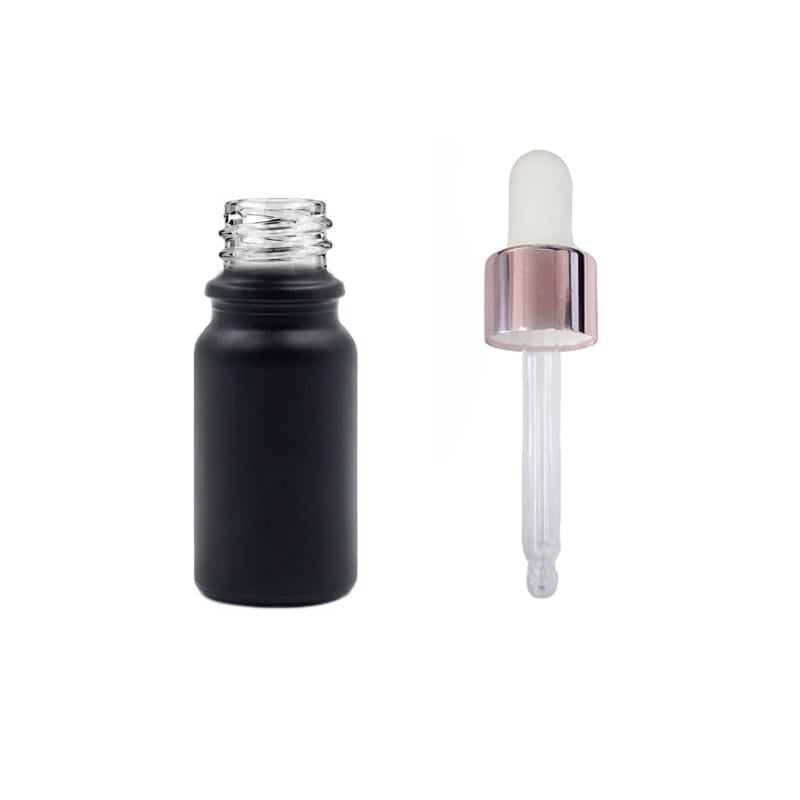 5ml Matte Black Glass Dropper Bottle with White & Rose Gold Dropper