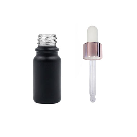 5ml Matte Black Glass Dropper Bottle with White & Rose Gold Dropper