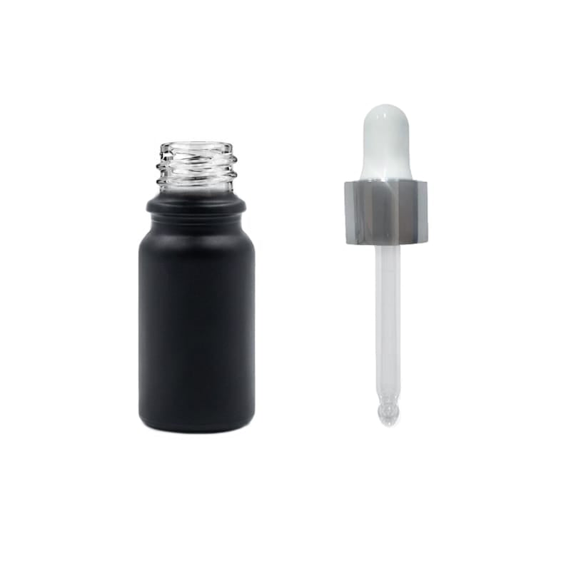5ml Matte Black Glass Dropper Bottle with White & Silver Dropper