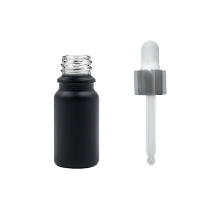 5ml Matte Black Glass Dropper Bottle with White & Silver Dropper