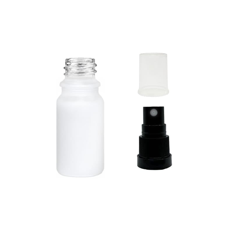 5ml Matte White Glass Dropper Bottle & Black Tamper Evident Atomiser with Clear Over Cap (Type III)