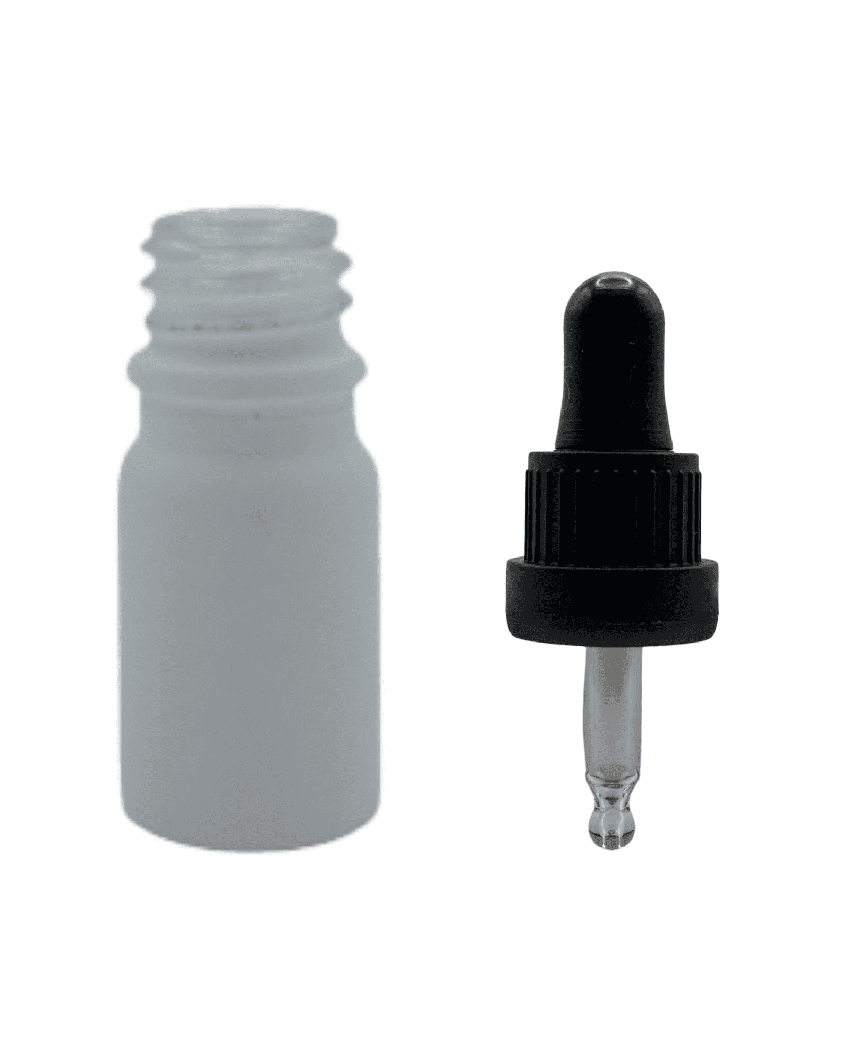 5ml Matte White Glass Dropper Bottle & Black Tamper Evident Ball Ended Pipette