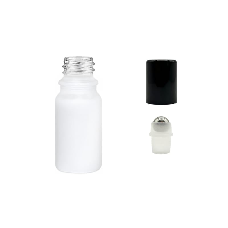 5ml Matte White Glass Dropper Bottle with Stainless Steel Roller Ball and Metal Gloss Black Cap
