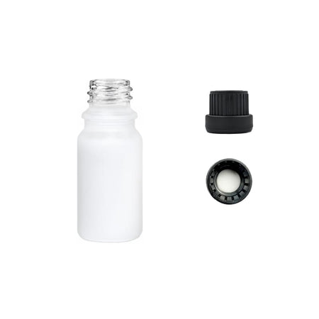 5ml Matte White Glass Dropper Bottle with Tamper Evident Ribbed Black Cap and EPE Liner (Type III)
