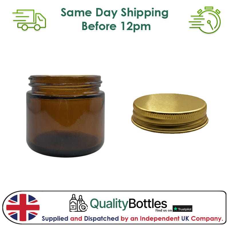 60ml Amber Glass Jar With Gold Aluminium Lid - Pack of 15