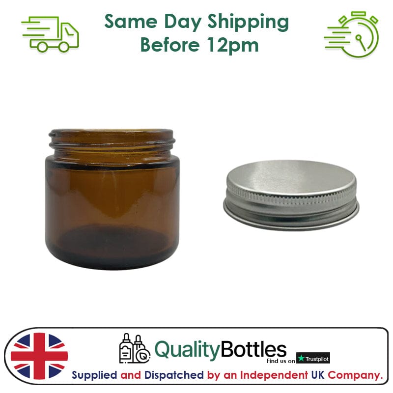 60ml Amber Glass Jar With Silver Aluminium Lid - Pack of 15