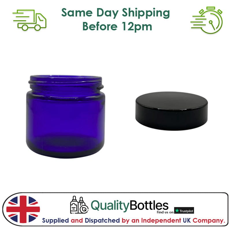 60ml Blue Glass Jar With Black ABS Lid - Pack of 15