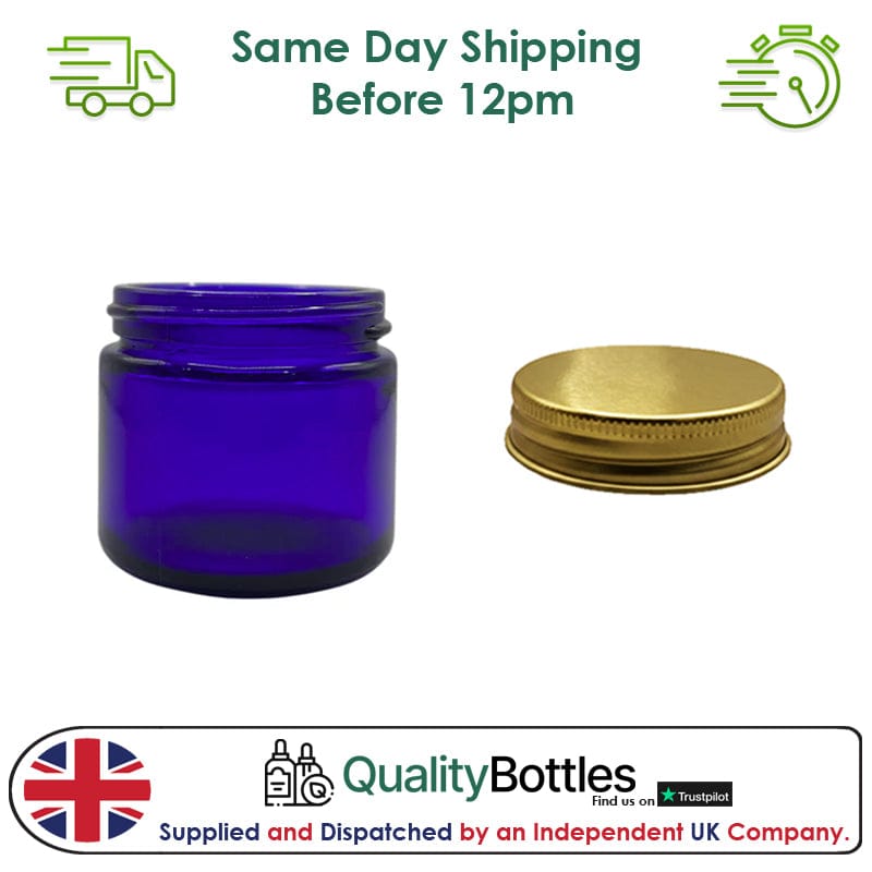 60ml Blue Glass Jar With Gold Aluminium Lid - Pack of 15
