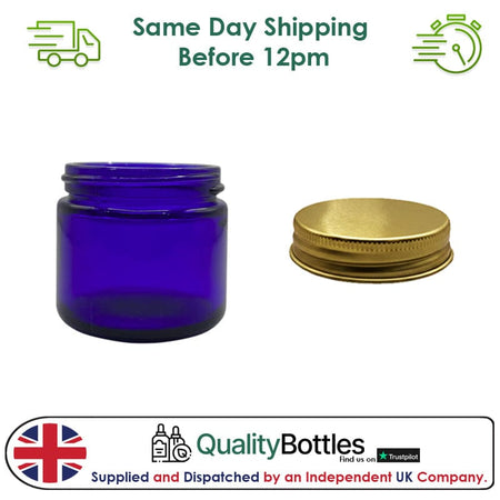 60ml Blue Glass Jar With Gold Aluminium Lid - Pack of 15