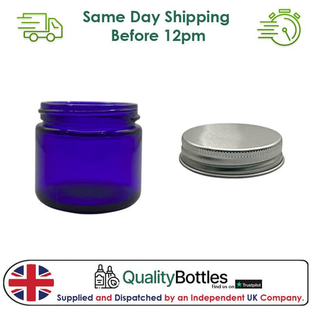 60ml Blue Glass Jar With Silver Aluminium Lid - Pack of 15