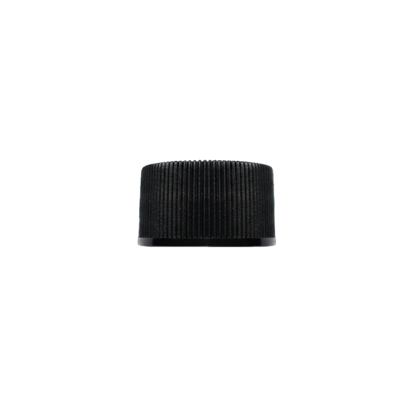 Black PP Plastic Wadded Ribbed Cap 28mm (Polypropylene)