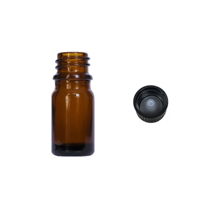 5ml Premium Amber Glass Dropper Bottle with Urea Black Cap with Polycone Insert DIN 18mm