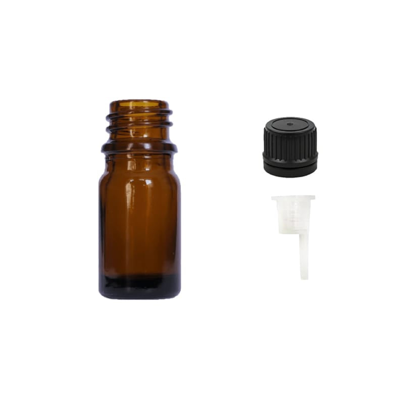 5ml Premium Amber Glass Dropper Bottle with 0.6mm Dripper Insert and Tamper Evident Black Cap (Type II)