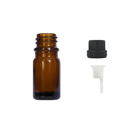 5ml Premium Amber Glass Dropper Bottle with 0.6mm Dripper Insert and Tamper Evident Black Cap (Type III)