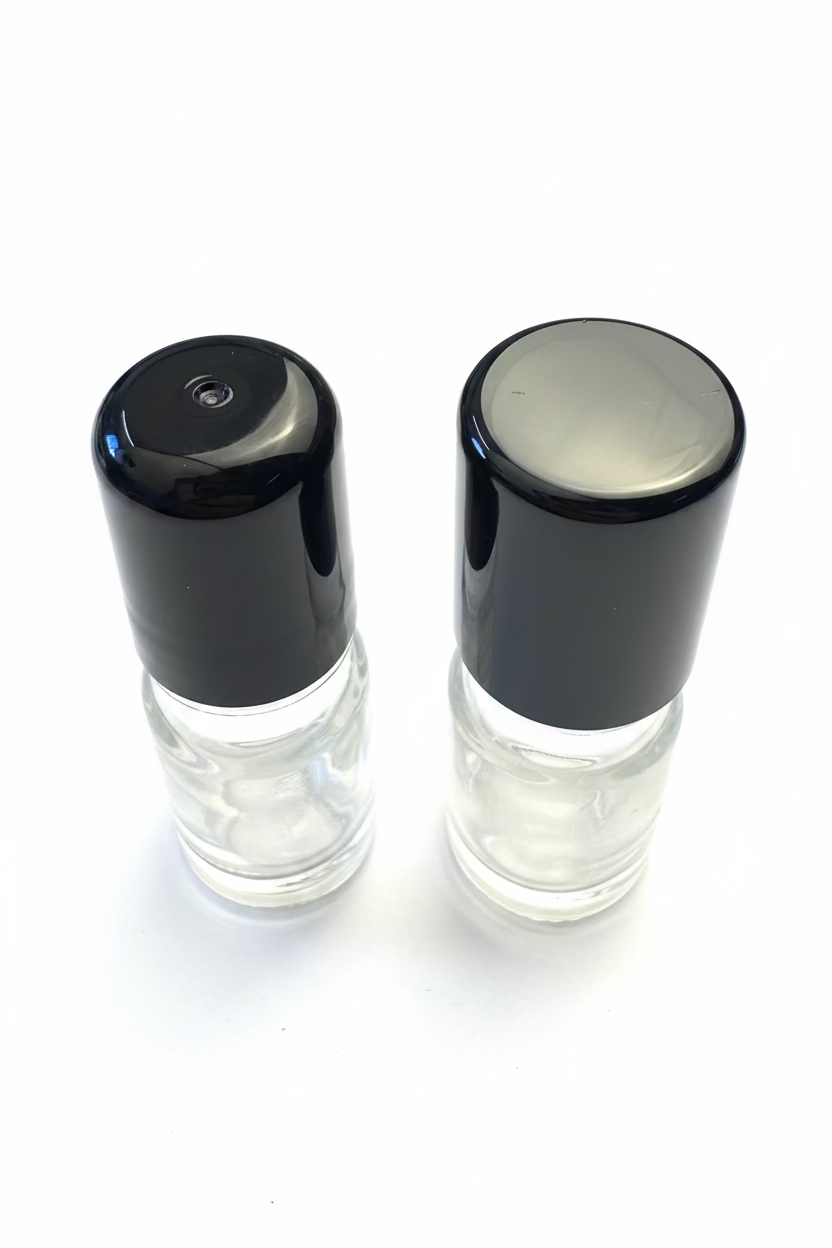 DIN18 Stainless Steel Roller Ball with Gloss Black plastic Cap for Roll-On Bottles (better value)