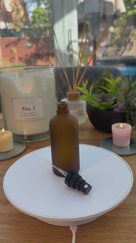 100ml Frosted Amber Glass dropper bottle with Tamper Evident T/E Black atomiser sprayer