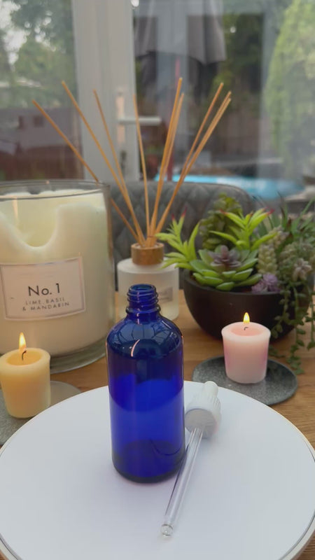 100ml Blue glass dropper bottle with white  tamper evident dropper assembly