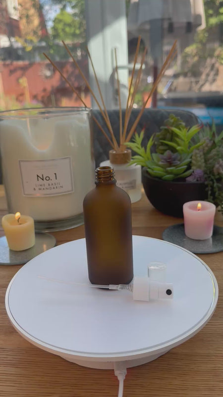100ml Frosted Amber Glass dropper bottle with  white atomiser spray cap