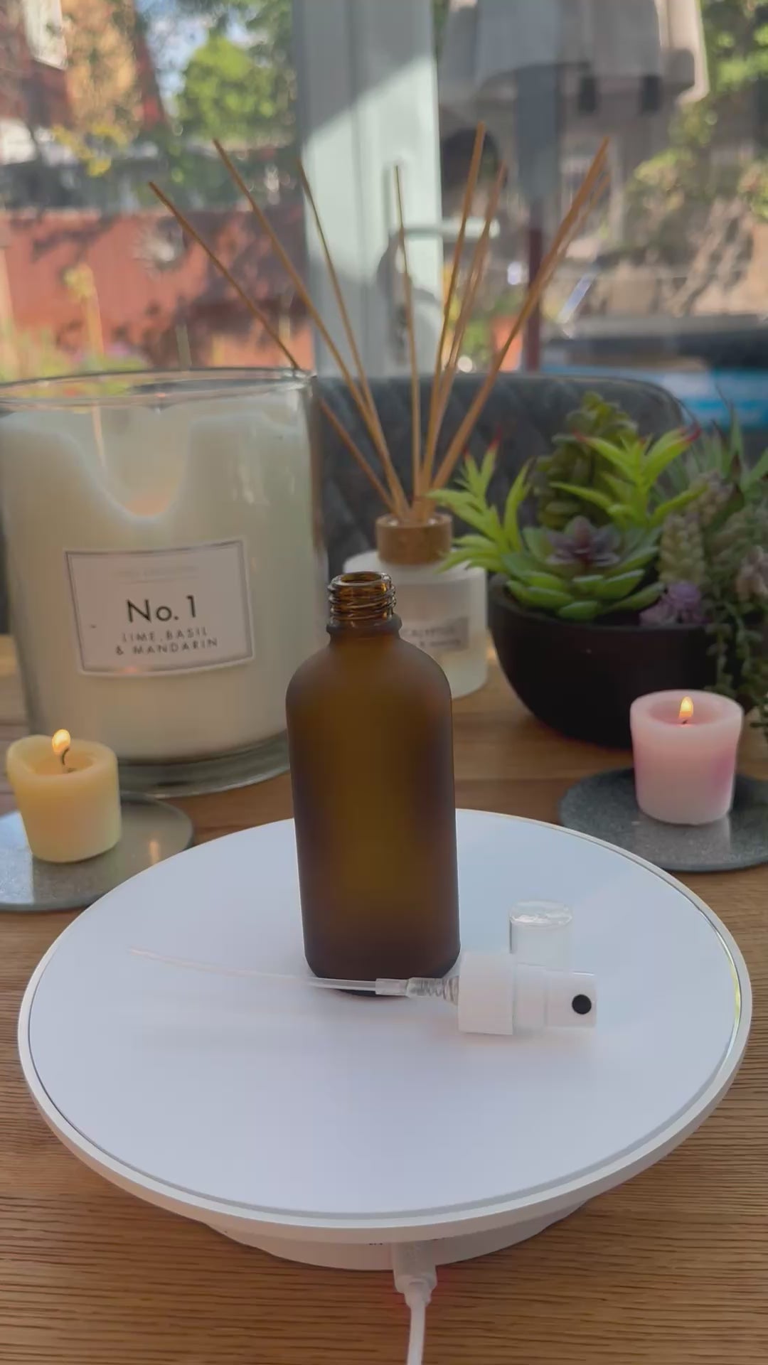 100ml Frosted Amber Glass dropper bottle with  white atomiser spray cap
