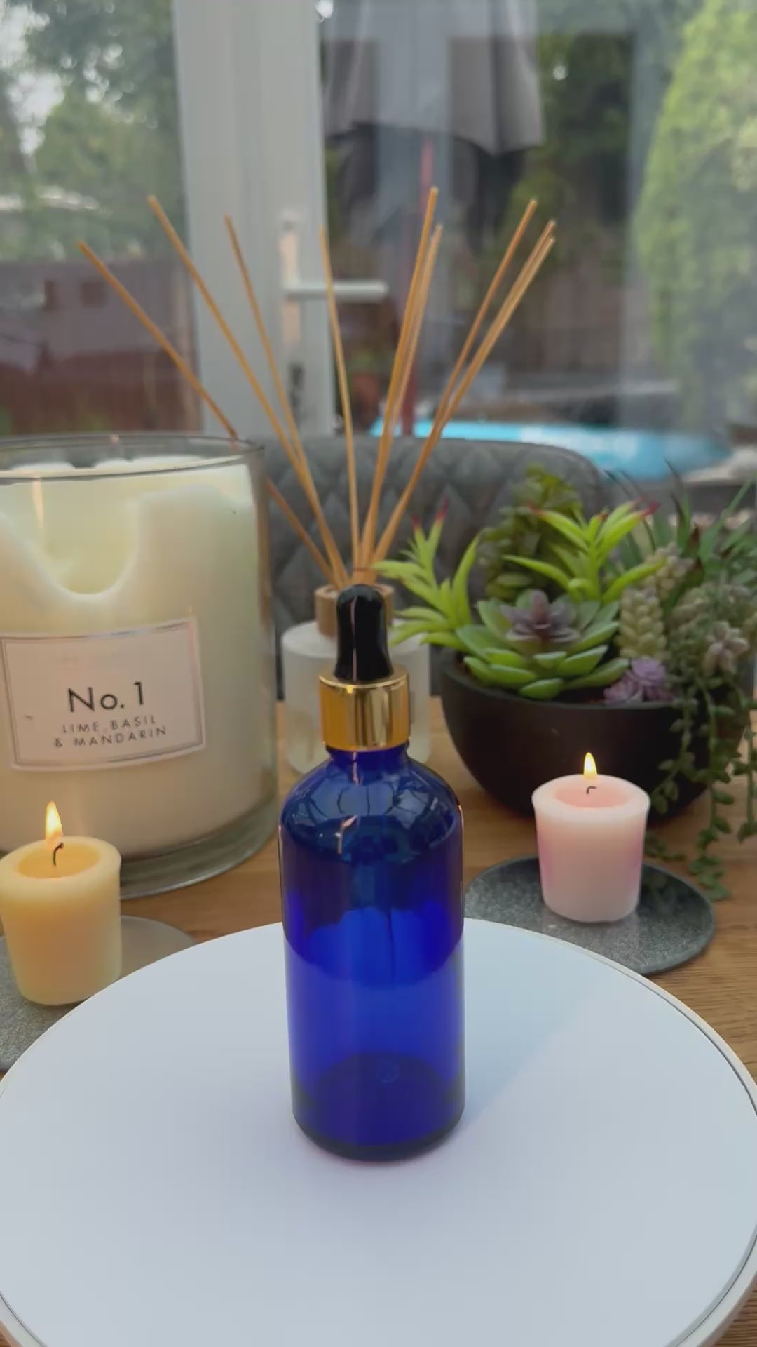 100ml Blue Glass Bottle with Gold and black dropper assembly
