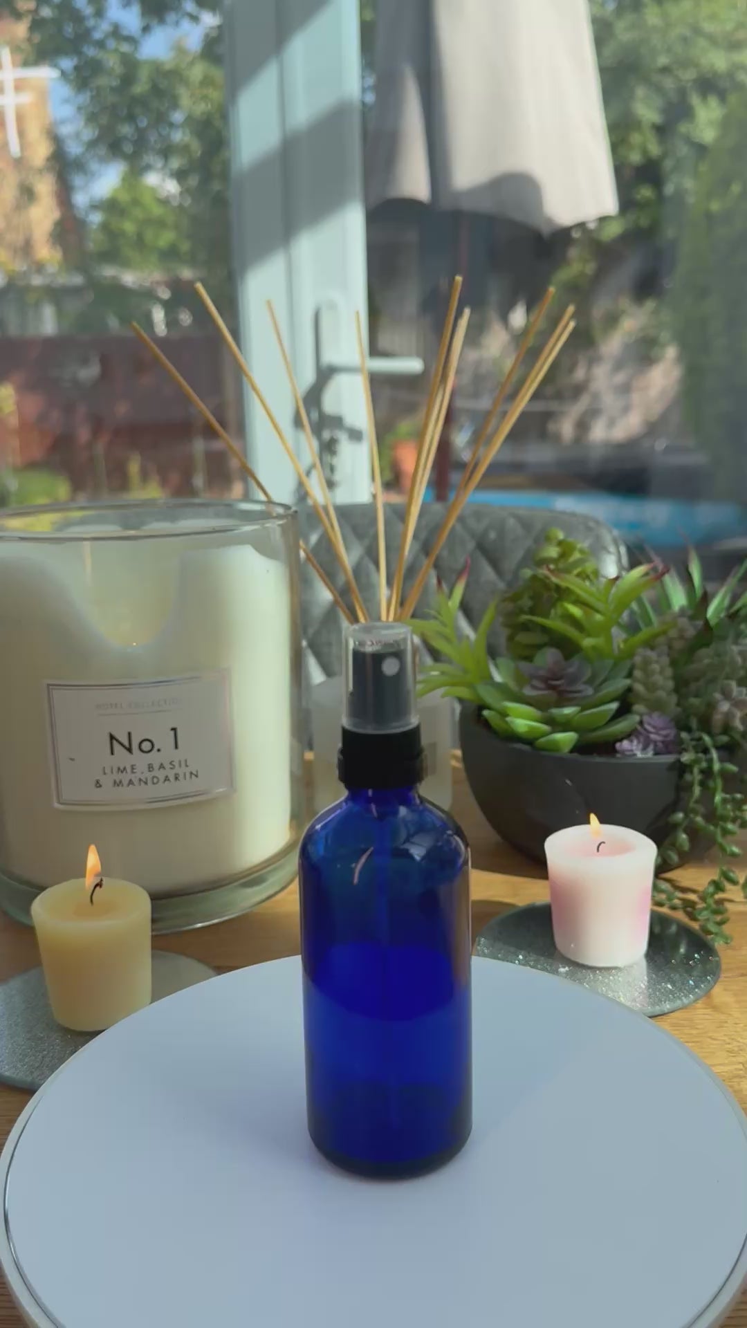 100ml Blue glass dropper bottle with Black tamper  atomiser