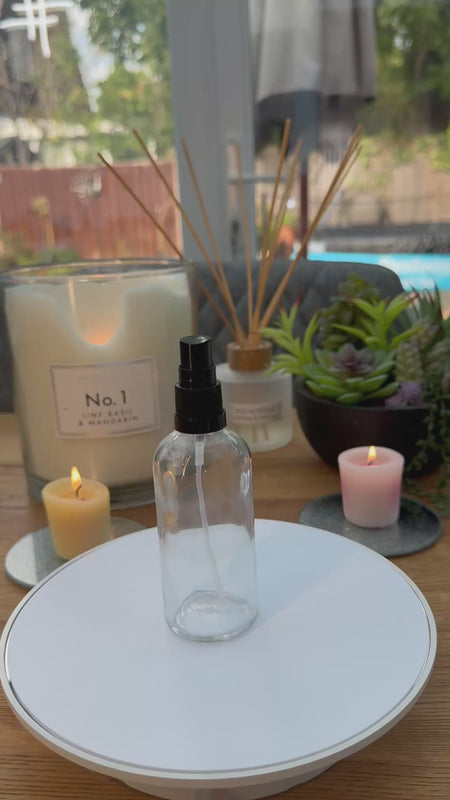 100ml Clear glass Bottle with Black Tamper evident Atomiser on bottle