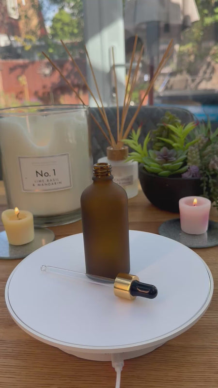100ml Frosted Amber Glass dropper bottle with gold cap & black bulb dropper pipette