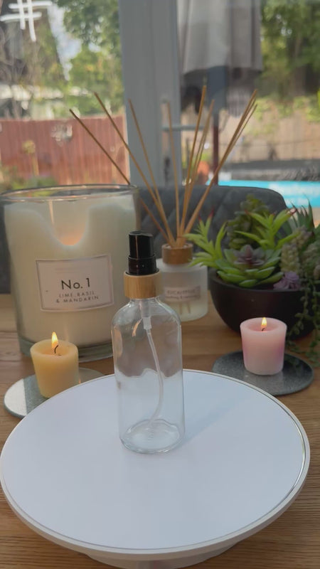 100ml Clear glass Bottle with Bamboo and Black Atomiser