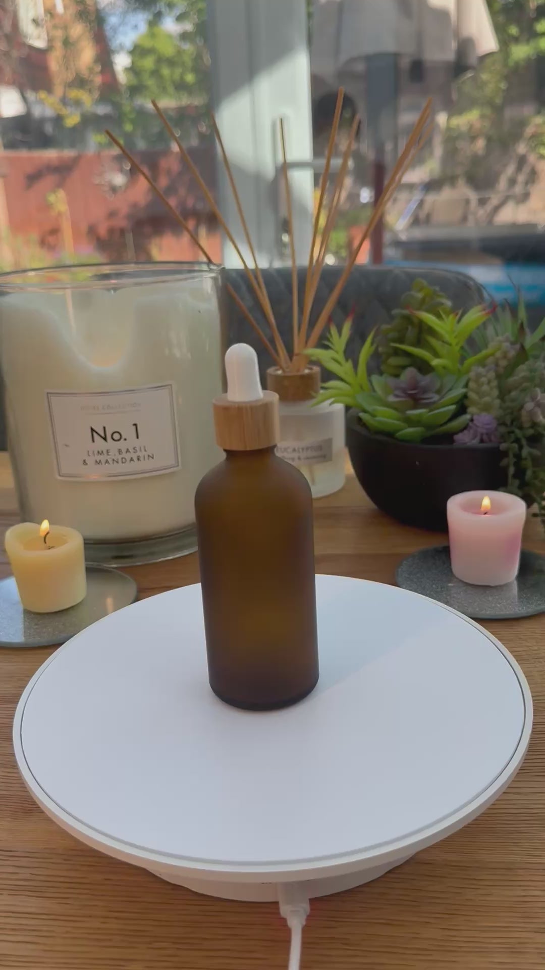 100ml Frosted Amber Glass dropper bottle with Bamboo cap white bulb dropper pipette