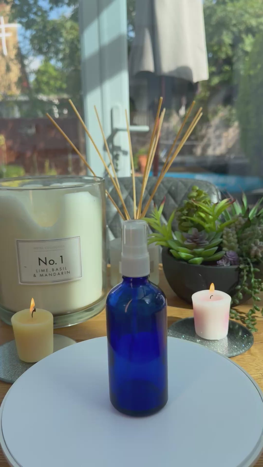100ml Blue glass dropper bottle with white atomiser