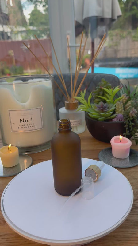 100ml Frosted Amber Bottle with Bamboo and White Atomiser