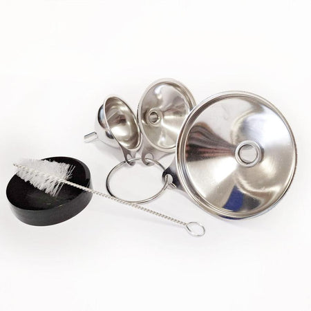 Stainless Steel Funnel Set - 3 Sizes (Small, Medium, Large) with Nylon Cleaning Brush
