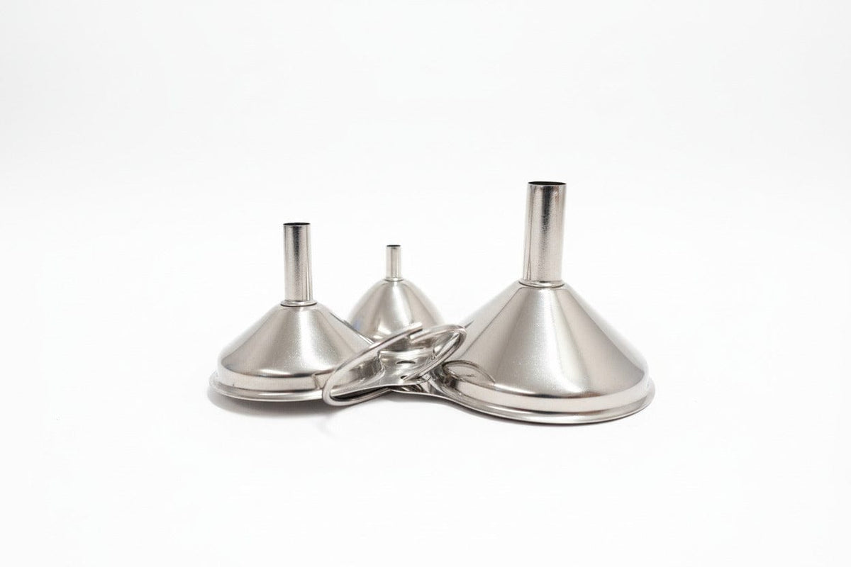Stainless Steel Funnel Set - 3 Sizes (Small, Medium, Large) with Nylon Cleaning Brush