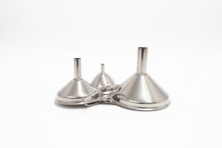 Stainless Steel Funnel Set - 3 Sizes (Small, Medium, Large) with Nylon Cleaning Brush