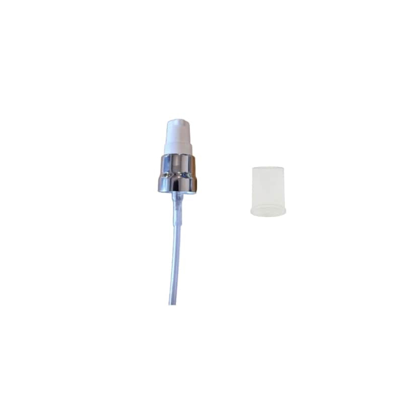 White Lotion Pump with Silver Collar and Clear Over Cap
